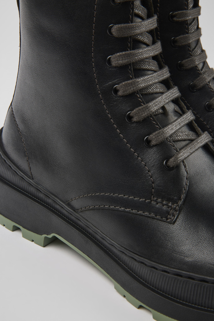 Close-up view of Brutus Trek Gray leather boots for women