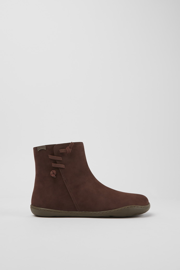 Side view of Peu Brown nubuck ankle boots for women