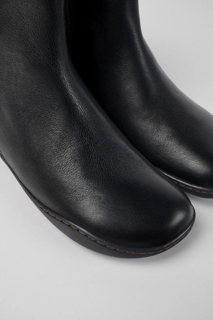 Close-up view of Peu Black Leather Boots for Women