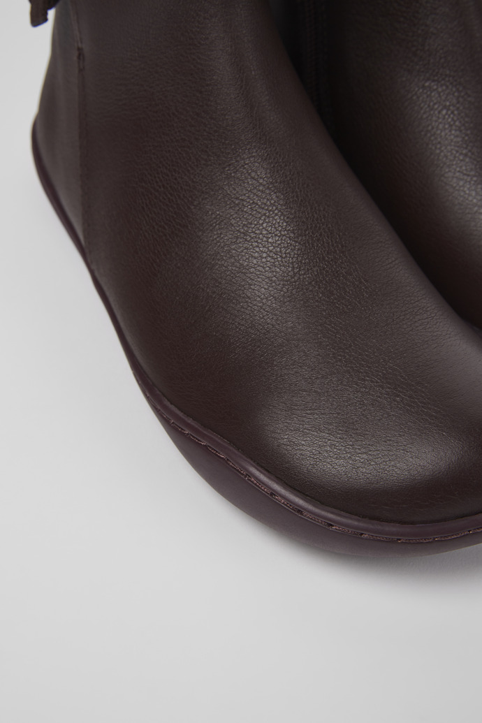 Close-up view of Peu Burgundy leather ankle boots for women
