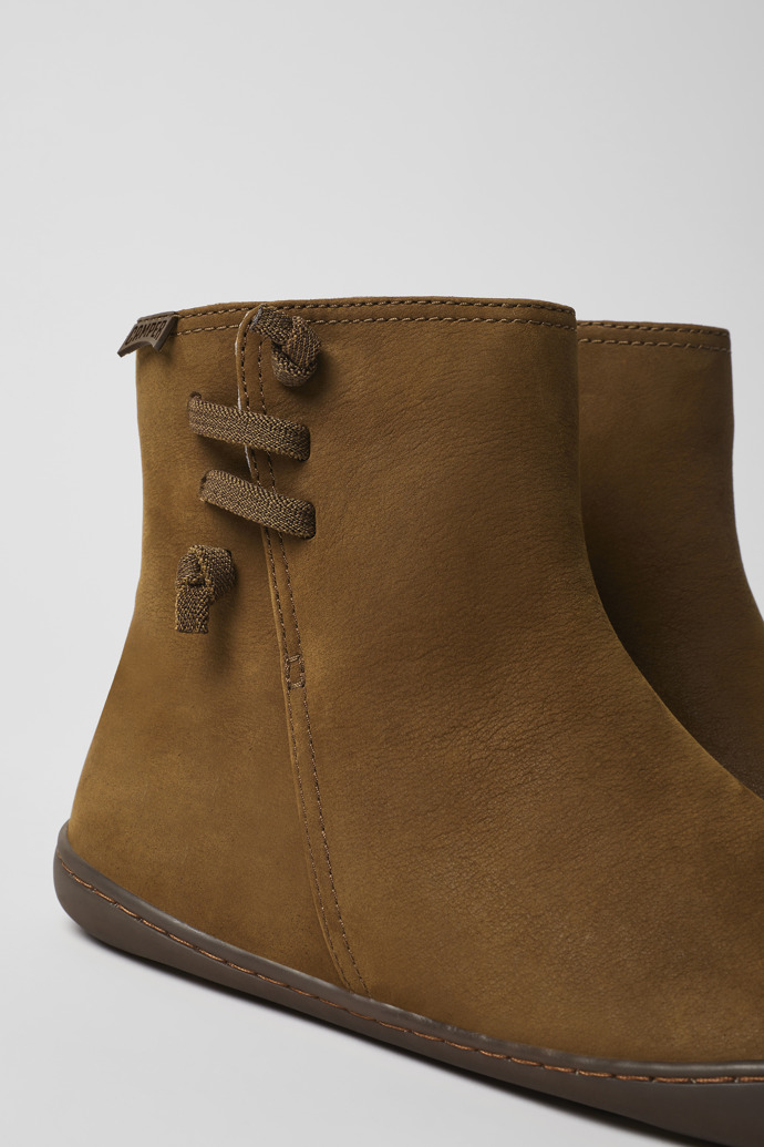 Close-up view of Peu Brown nubuck ankle boots for women