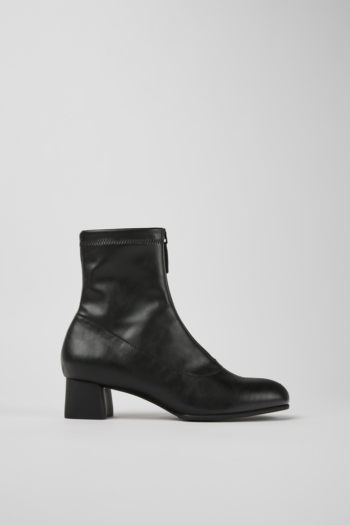 Side view of Katie Black textile ankle boots