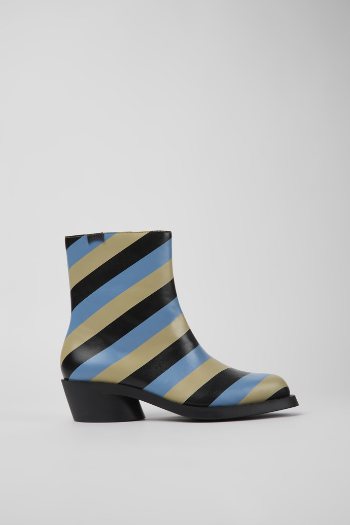 Image of Side view of Bonnie Multicolored striped leather boots for women