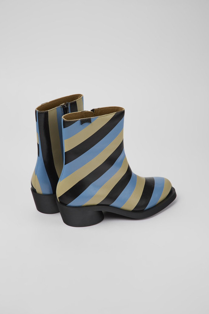 Back view of Bonnie Multicolored striped leather boots for women
