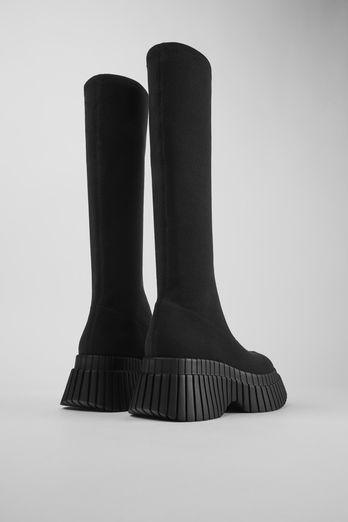 Back view of BCN Black textile boots for women