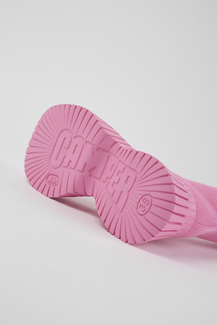 The soles of BCN Pink textile boots for women