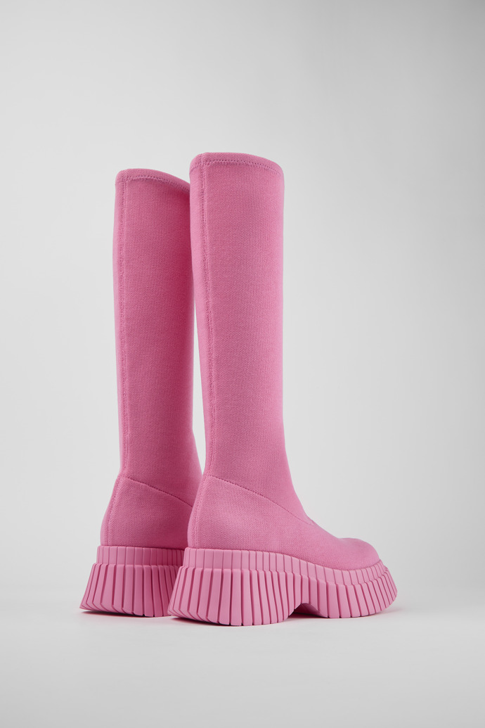 Back view of BCN Pink textile boots for women