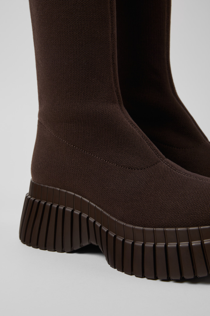 Close-up view of BCN TENCEL® Brown textile boots for women