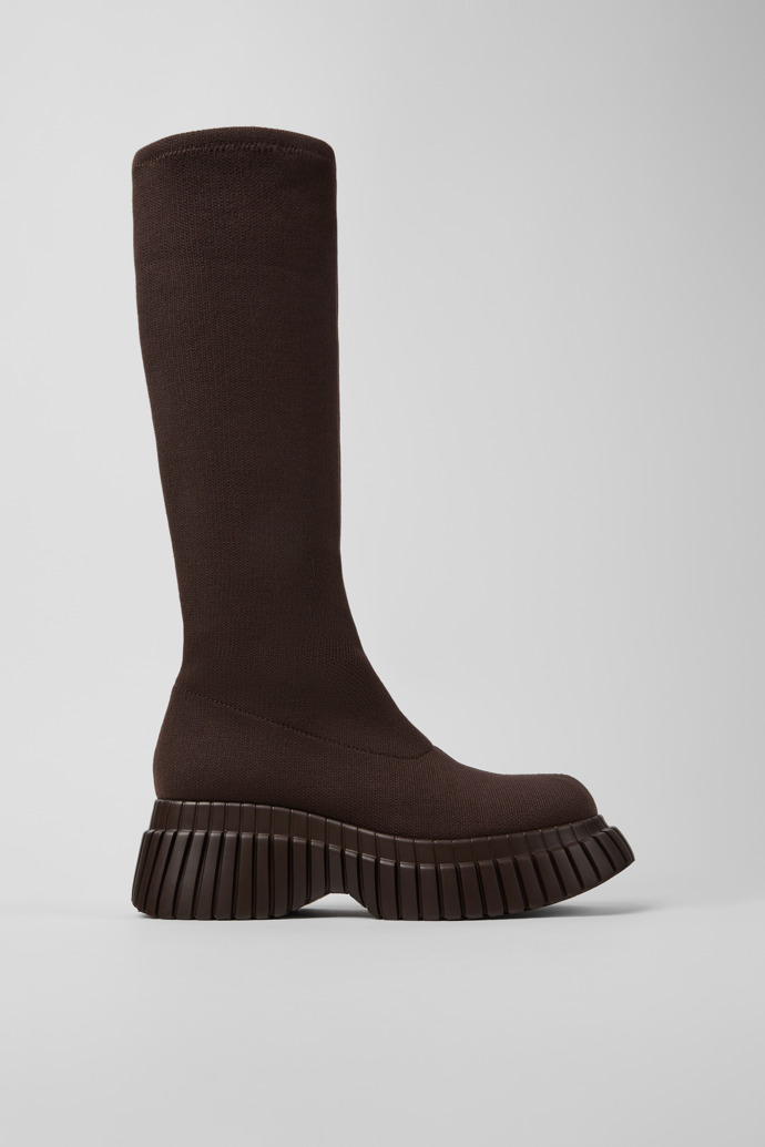 Image of Side view of BCN TENCEL® Brown textile boots for women