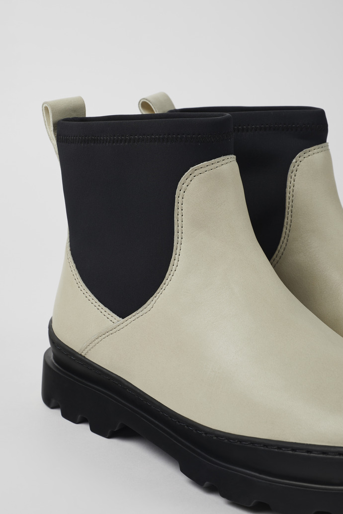 Close-up view of Brutus White leather ankle boots for women