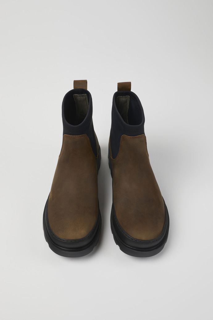 Overhead view of Brutus Brown nubuck ankle boots for women