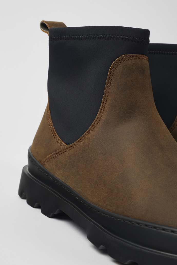 Close-up view of Brutus Brown nubuck ankle boots for women