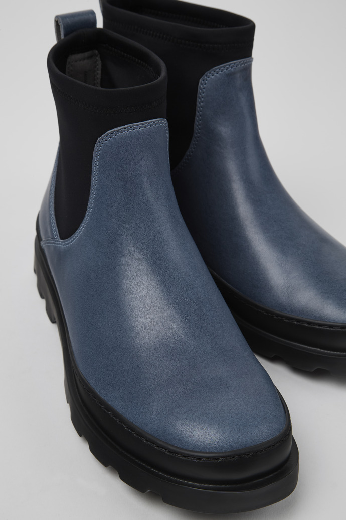 Close-up view of Brutus Gray leather and textile ankle boots for women