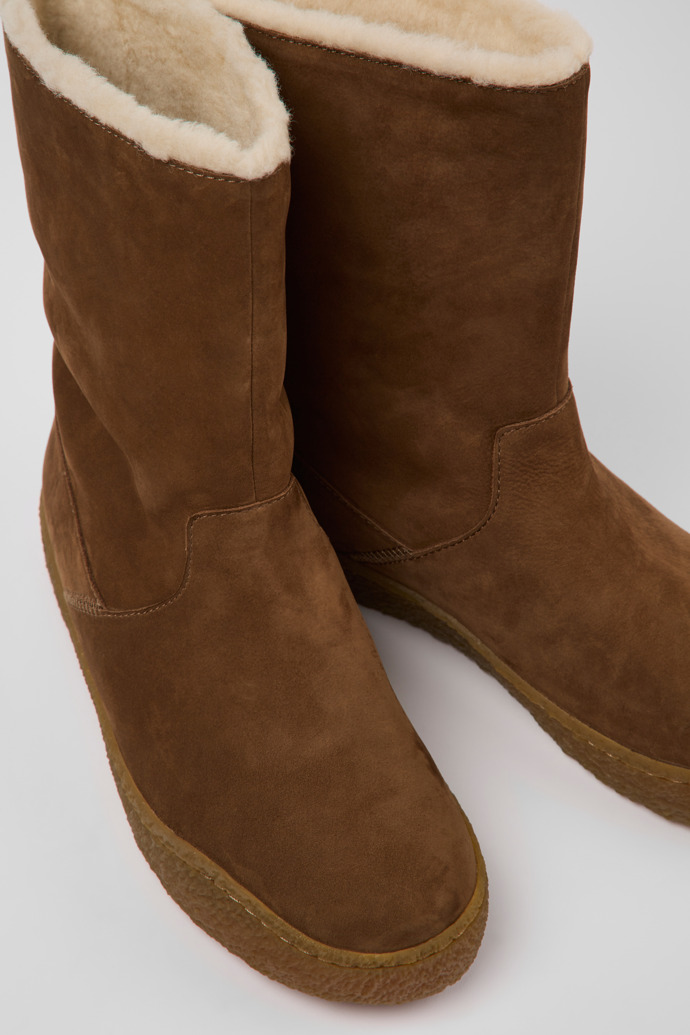 Close-up view of Peu Terreno Brown nubuck boots for women