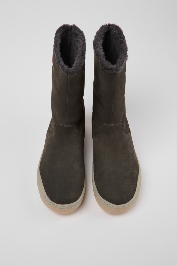 Overhead view of Peu Terreno Gray nubuck boots for women