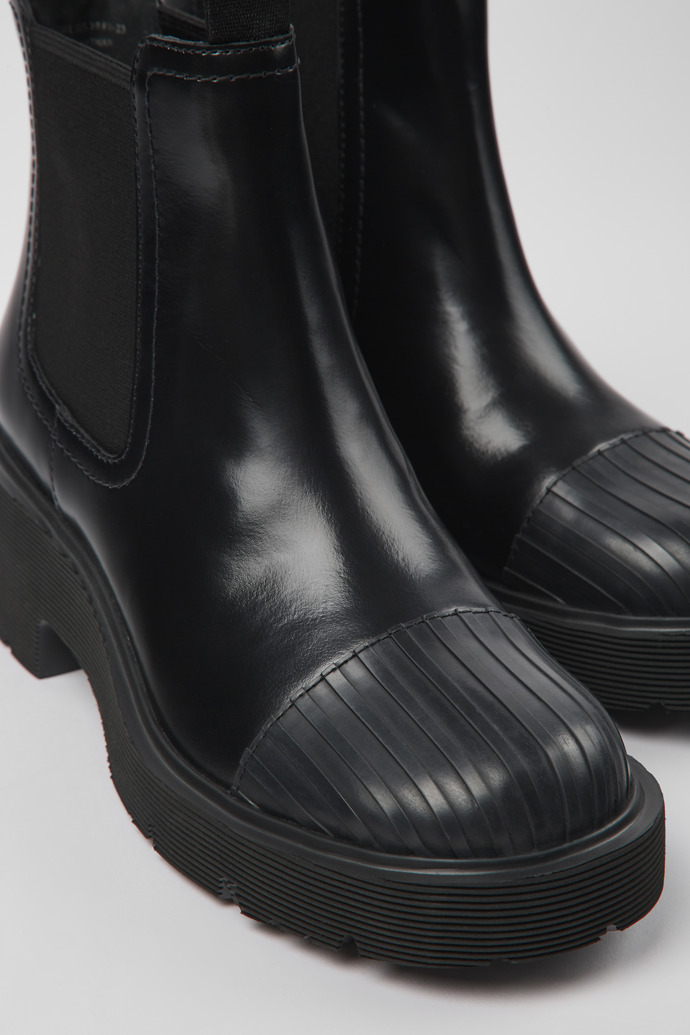 Close-up view of Milah Black leather Chelsea boots for women