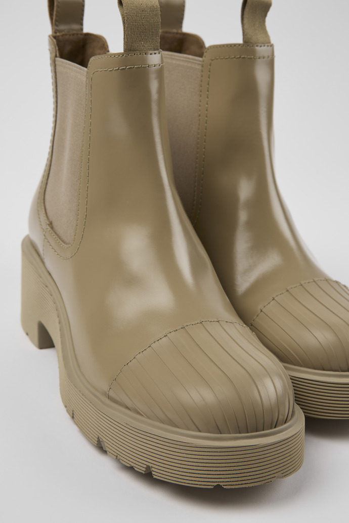 Close-up view of Milah Beige leather Chelsea boots for women