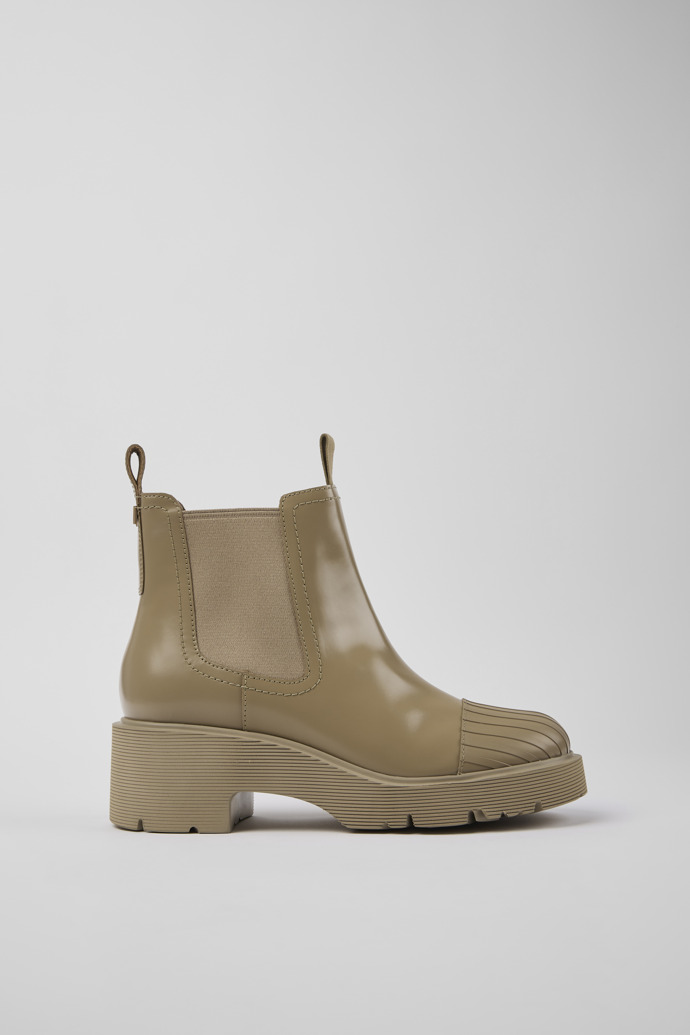 Side view of Milah Beige leather Chelsea boots for women