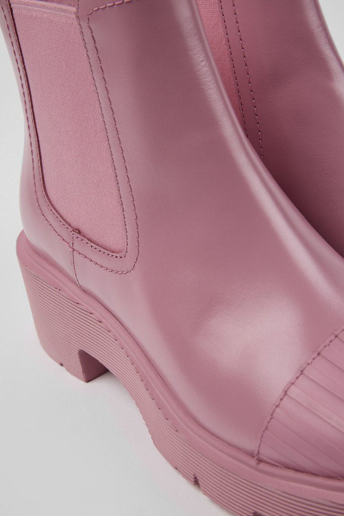 Close-up view of Milah Pink leather Chelsea boots for women