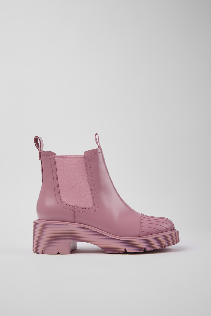 Image of Side view of Milah Pink leather Chelsea boots for women