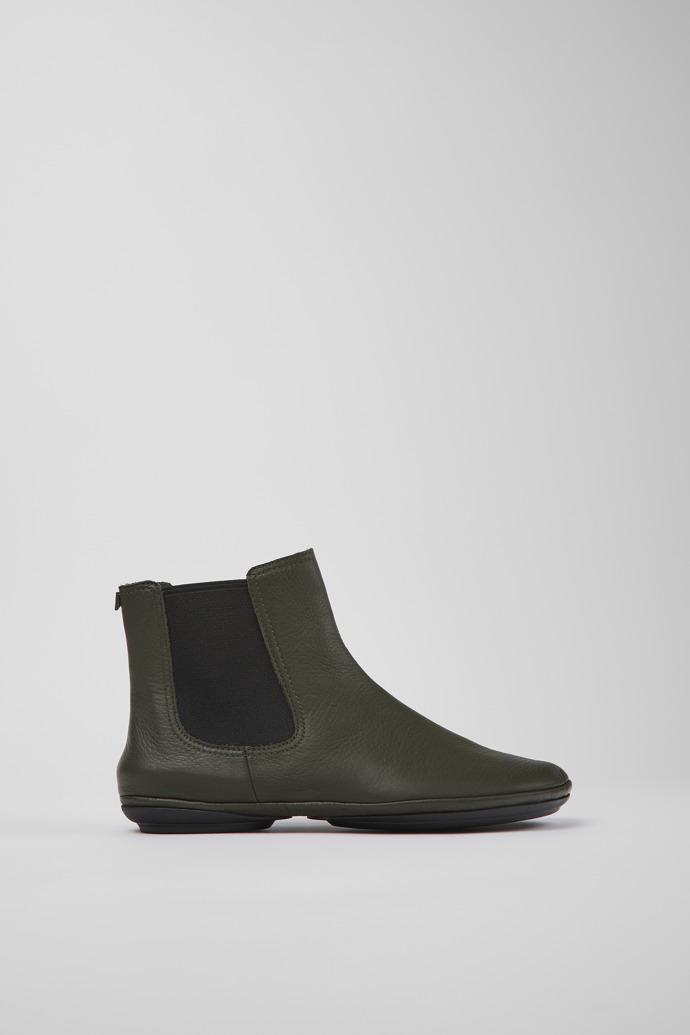 Image of Side view of Right Green leather ankle boots