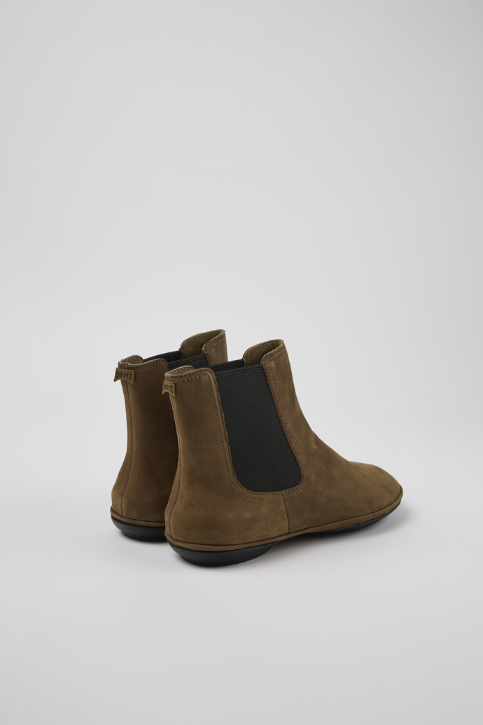 Back view of Right Brown nubuck ankle boots