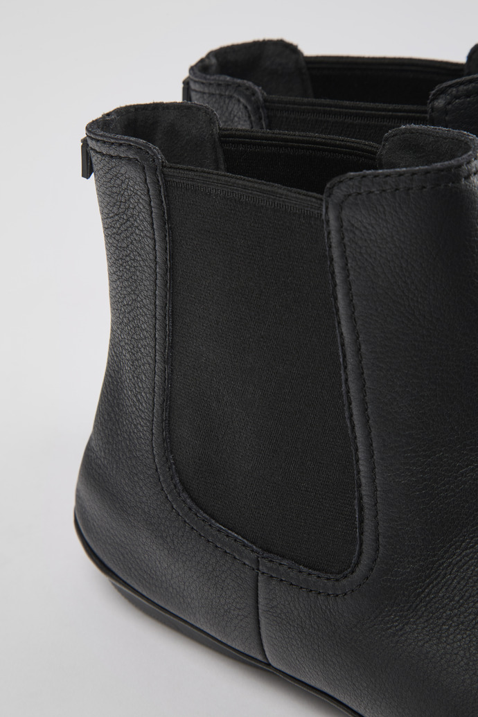 Close-up view of Right Black leather boots for women