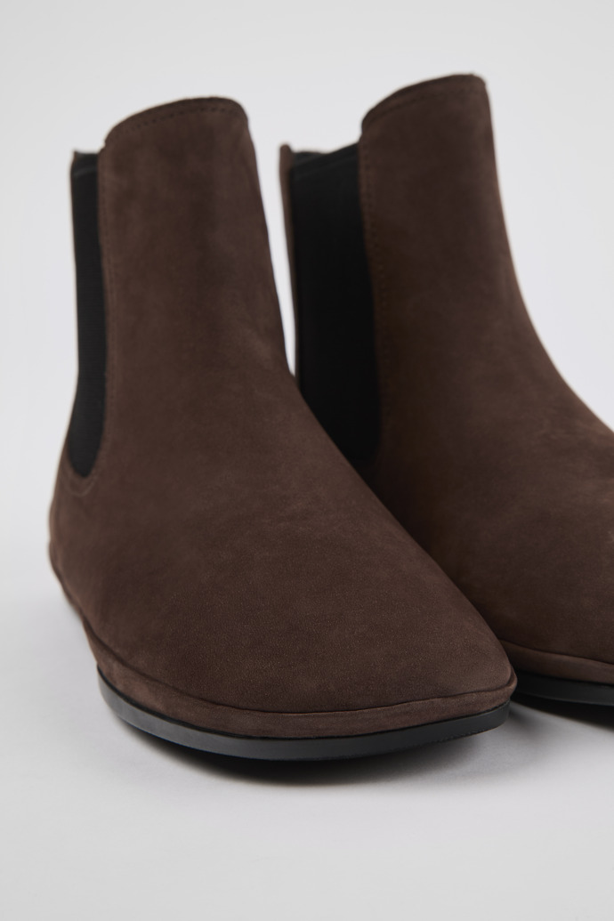 Close-up view of Right Brown nubuck boots for women