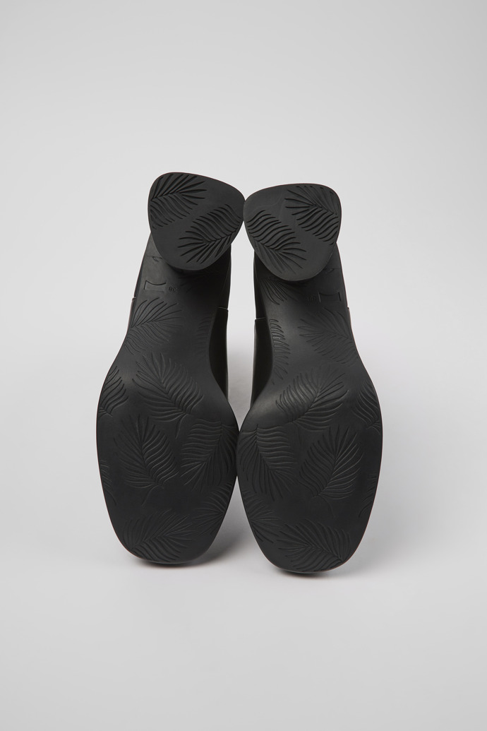 Kiara 黑色皮革拼接環保PET布面女士中跟短靴鞋底