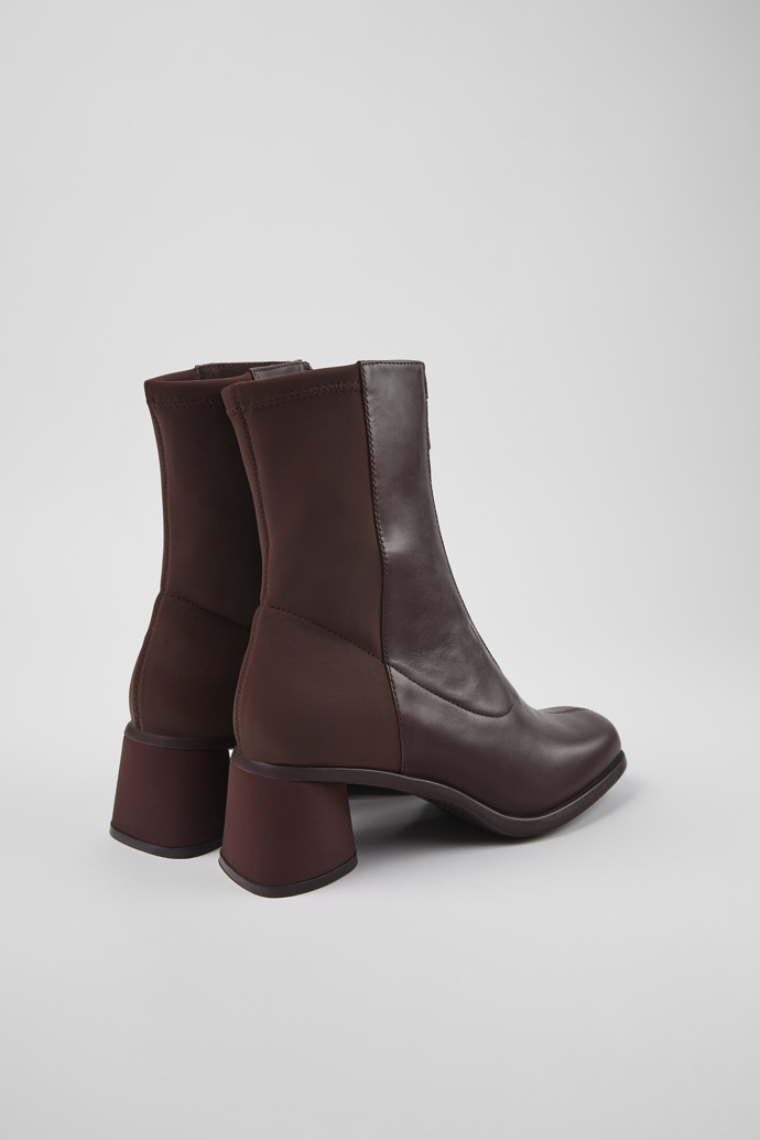 Back view of Kiara Burgundy leather and recycled PET boots for women