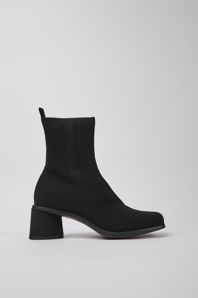Image of Side view of Kiara Black textile boots for women