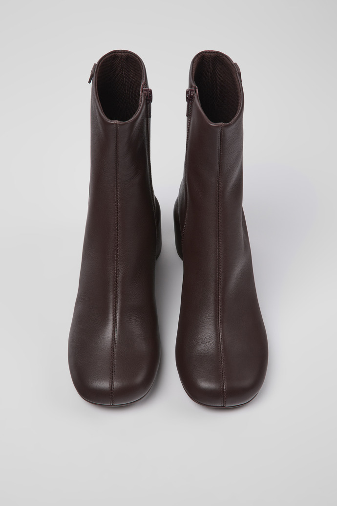 Overhead view of Niki Burgundy leather boots for women