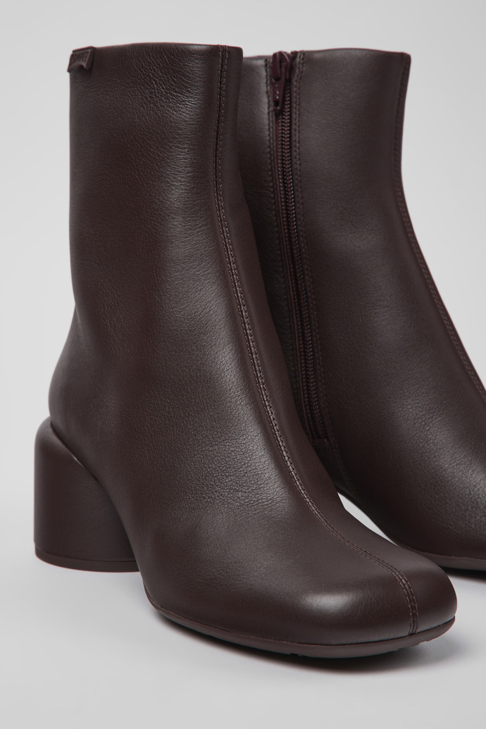 Close-up view of Niki Burgundy leather boots for women