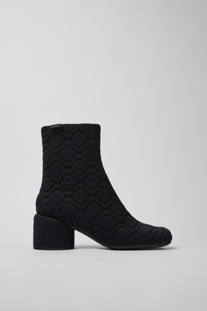 Image of Side view of Niki Black textile boots for women
