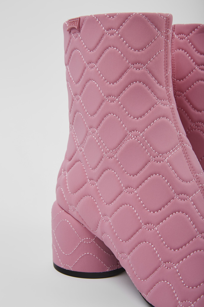 Close-up view of Niki Pink textile boots for women