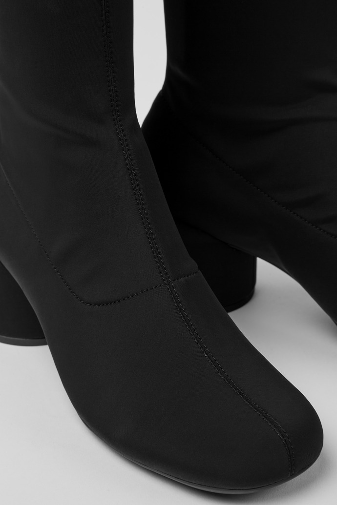 Close-up view of Niki Black recycled PET knee high boots for women