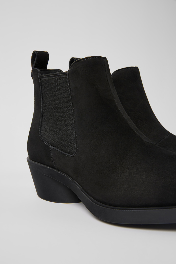 Close-up view of Bonnie Black nubuck ankle boots for women