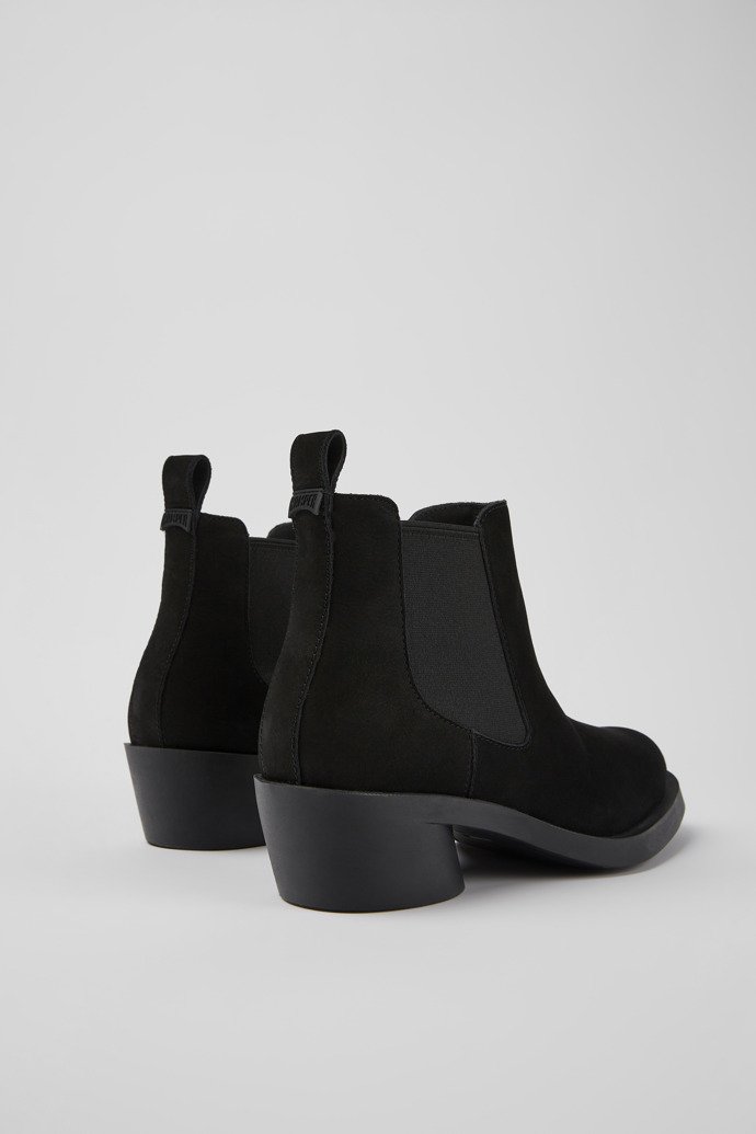 Back view of Bonnie Black nubuck ankle boots for women