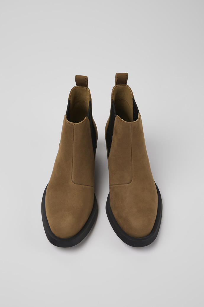 Overhead view of Bonnie Brown nubuck ankle boots for women