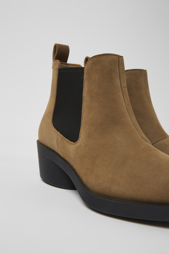 Close-up view of Bonnie Brown nubuck ankle boots for women