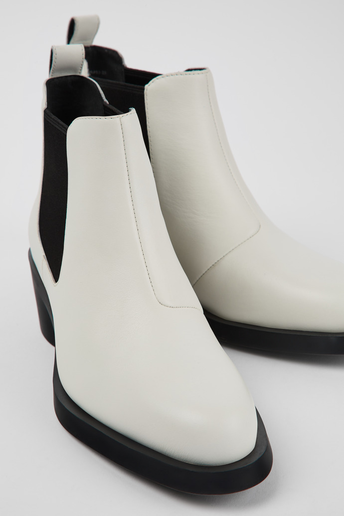 Close-up view of Bonnie White Leather Chelsea Bootie for Women