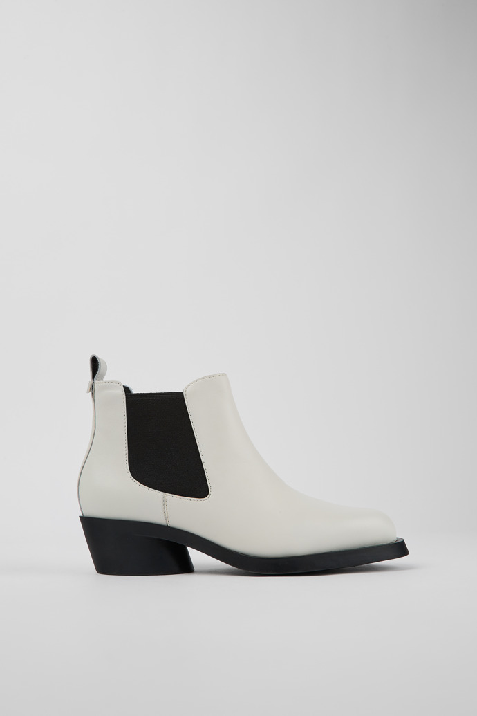 Image of Side view of Bonnie White Leather Chelsea Bootie for Women