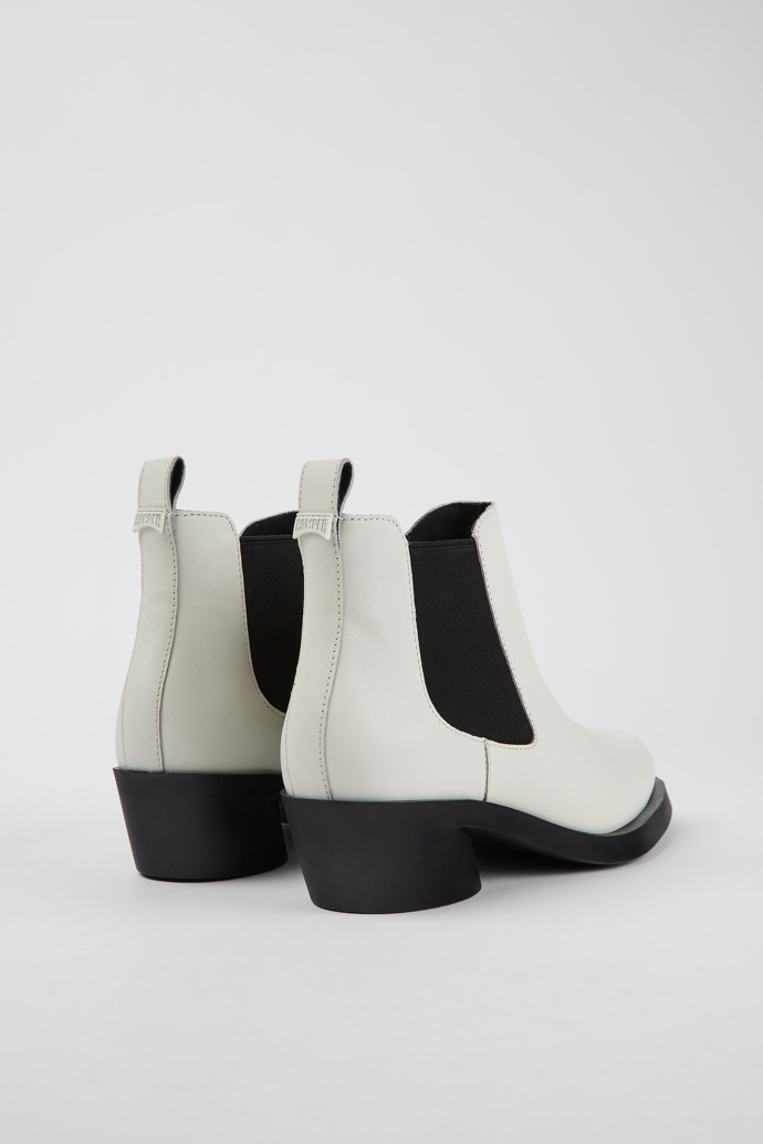 Back view of Bonnie White Leather Chelsea Bootie for Women