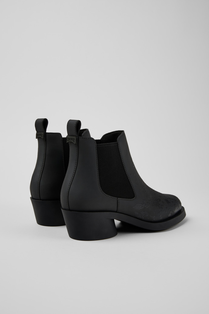 Back view of Bonnie Gray and black leather ankle boots for women