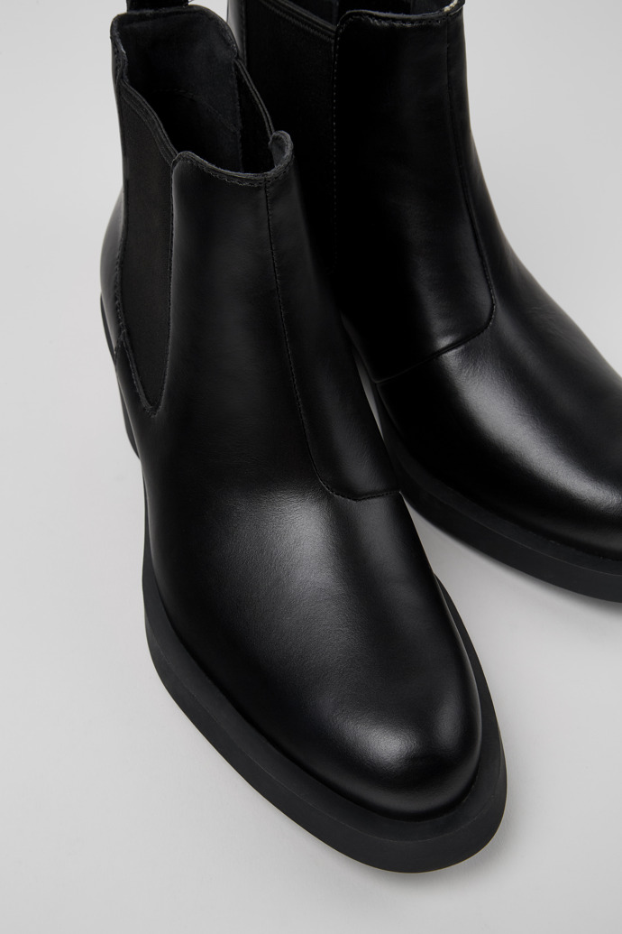 Close-up view of Bonnie Black leather ankle boots for women