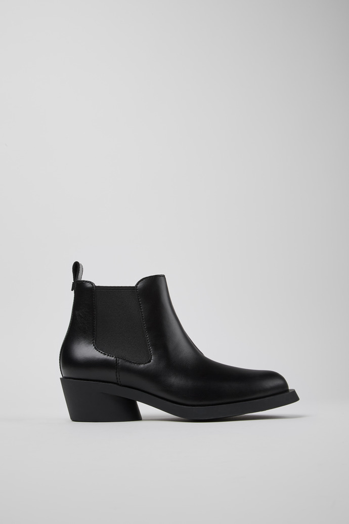 Side view of Bonnie Black leather ankle boots for women