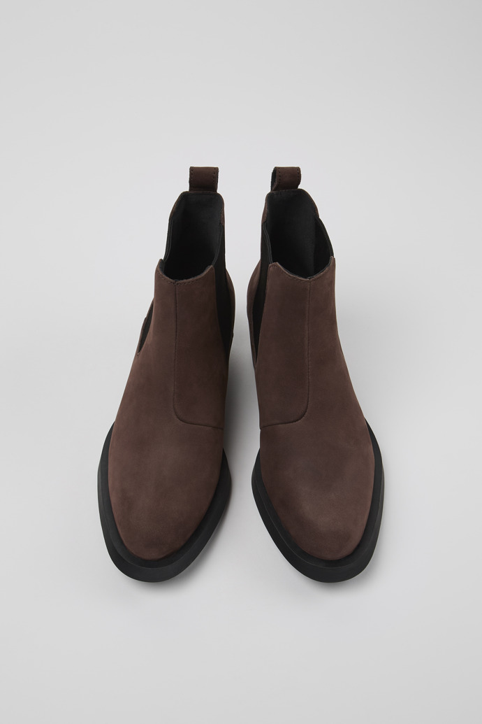 Overhead view of Bonnie Brown nubuck ankle boots for women