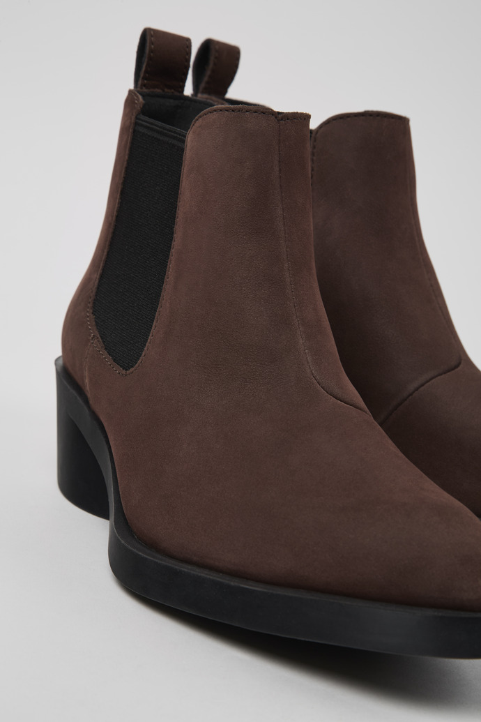 Close-up view of Bonnie Brown nubuck ankle boots for women