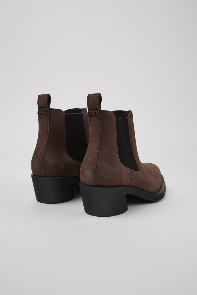 Back view of Bonnie Brown nubuck ankle boots for women