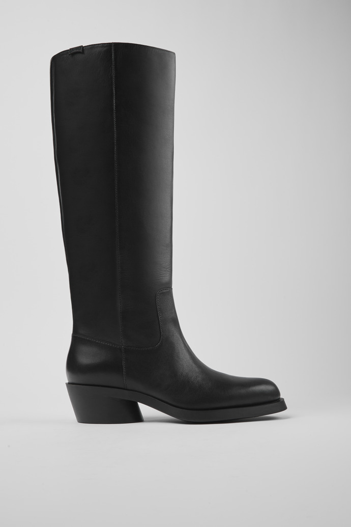 Image of Side view of Bonnie Black leather boots for women